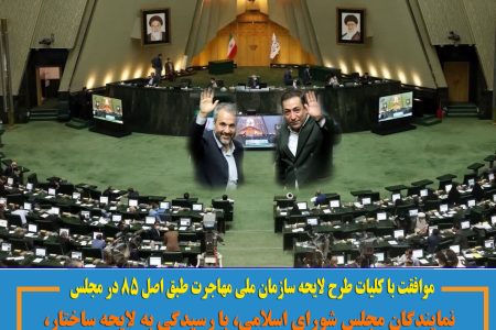 موافقت با کلیات طرح لایحه سازمان ملی مهاجرت طبق اصل ۸۵ در مجلس